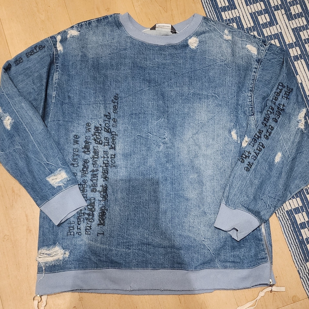 Zara Distressed Denim Shirt XL